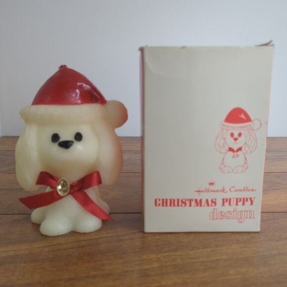 Vintage Hallmark Candle Dog Puppy Wearing Santa Hat and Jingle Bell Christmas - Picture 1 of 10